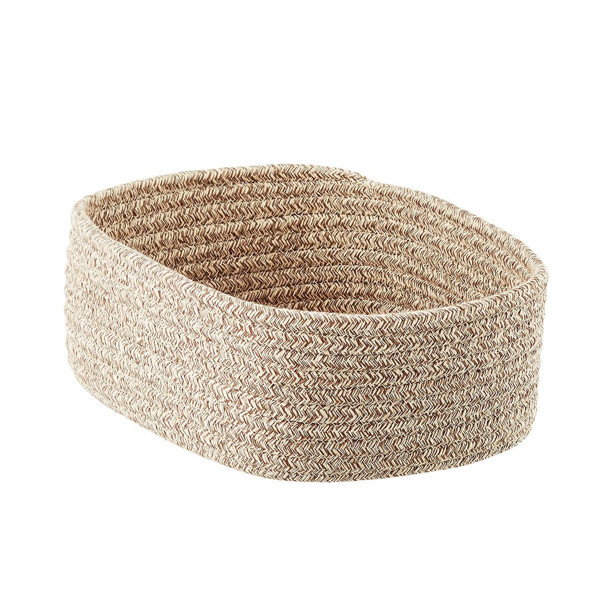 Small Laguna Cotton Fabric Bin Oatmeal/ White | The Container Store