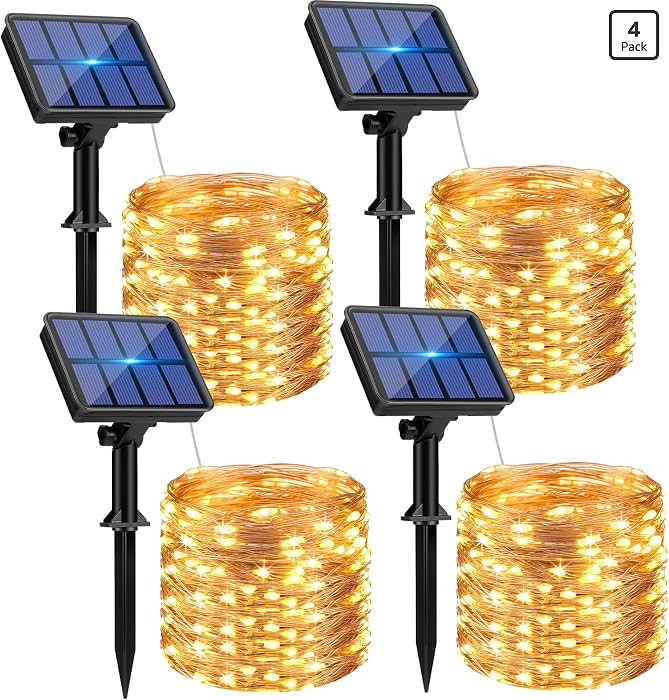 btfarm 4 Pack Solar String Lights Outdoor - Total 132FT 320LED Solar Fairy Lights Outside Waterpr... | Amazon (US)