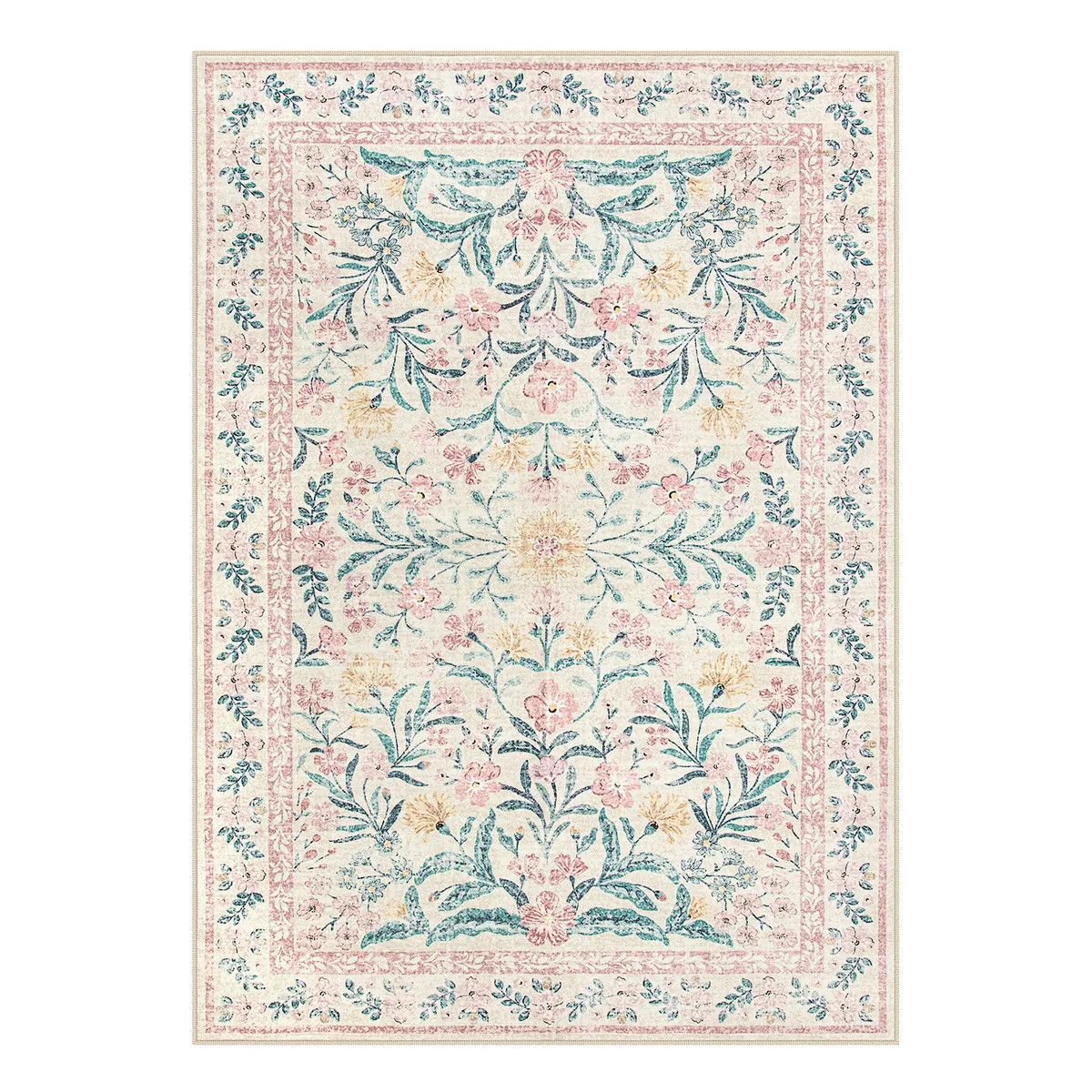 Washable Pink Garden Floral Rug | Sylvie French Vintage Style - Lahome | Lahome