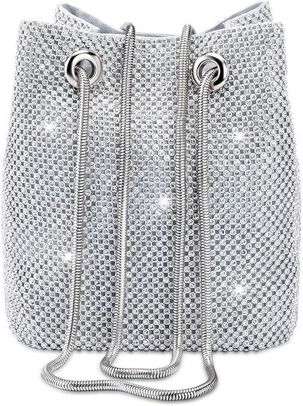 Women Rhinestones Crystal Clutch Mini Evening Bags Bucket Bag Party Prom Wedding Small Shoulder C... | Amazon (US)