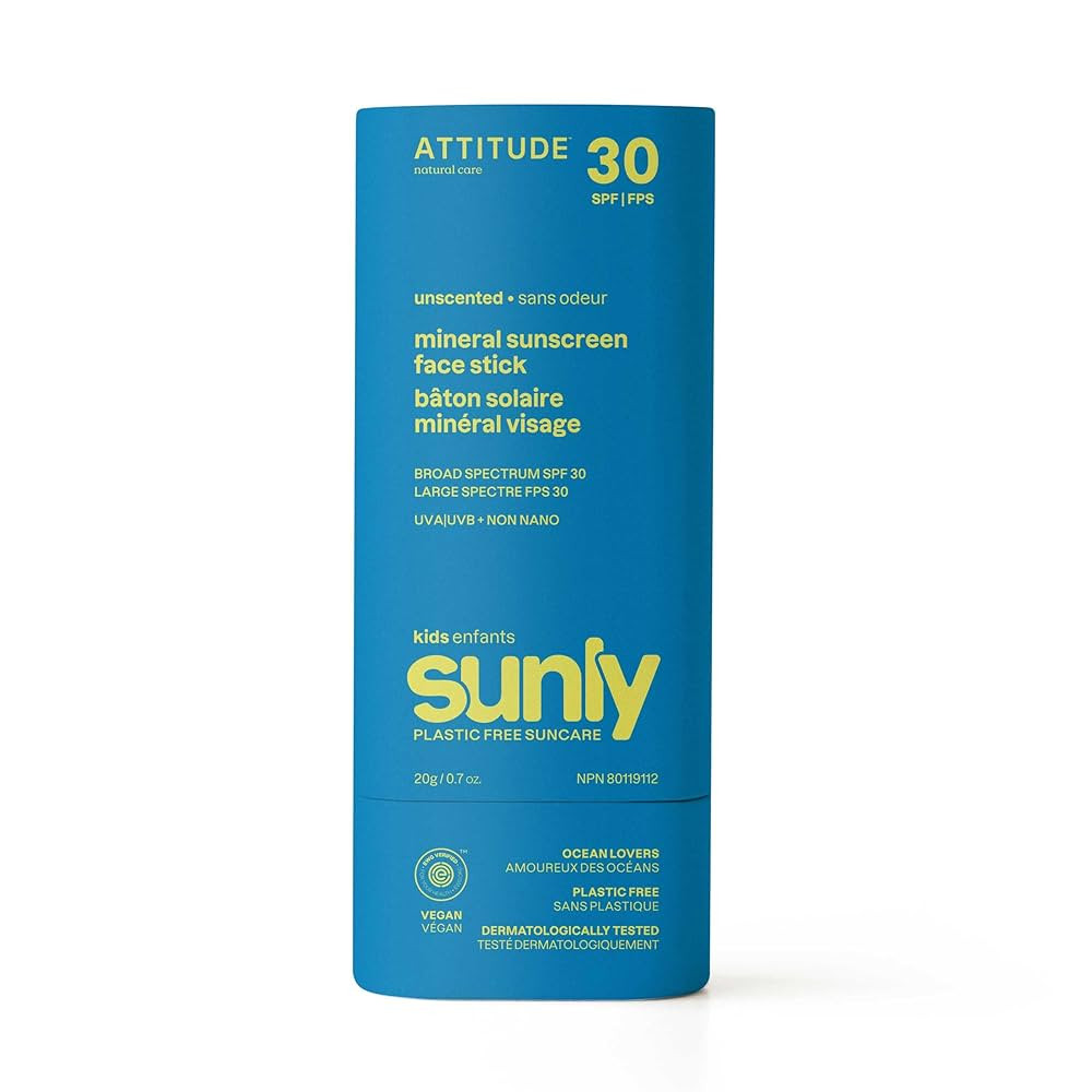 ATTITUDE Mineral Face Sunscreen Stick for Kids, SPF 30, EWG Verified, Plastic-Free, Broad Spectru... | Amazon (US)
