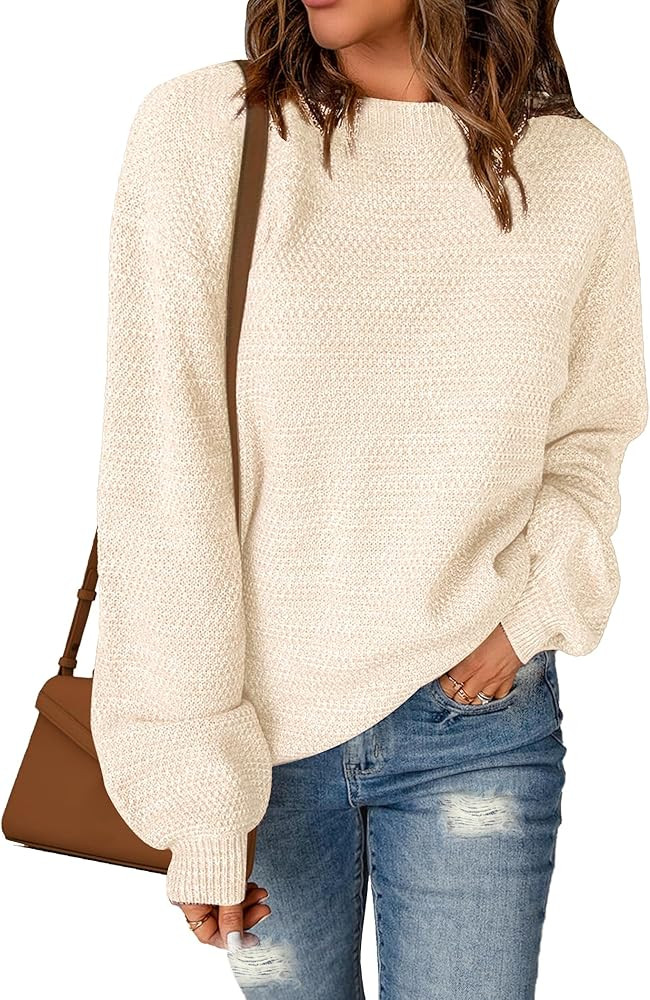 Sucolan Oversized Sweaters for Women Heathered Long Sleeve Crew Neck Pullover Knit Sweater Casual... | Amazon (US)