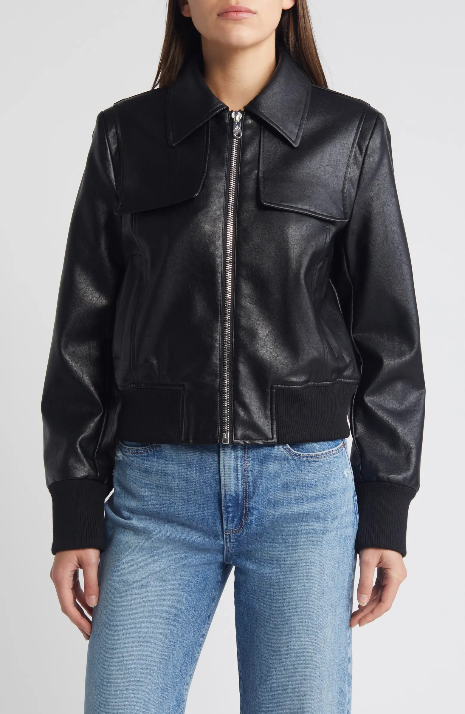 Flap Pocket Faux Leather Bomber Jacket | Nordstrom