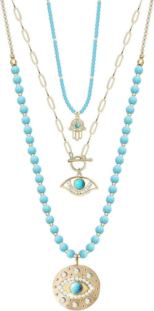 Evil Eye Necklace for Women Girls, Layerd Paper Clip Chain Necklace with Evil Eye Pendant Necklac... | Amazon (US)