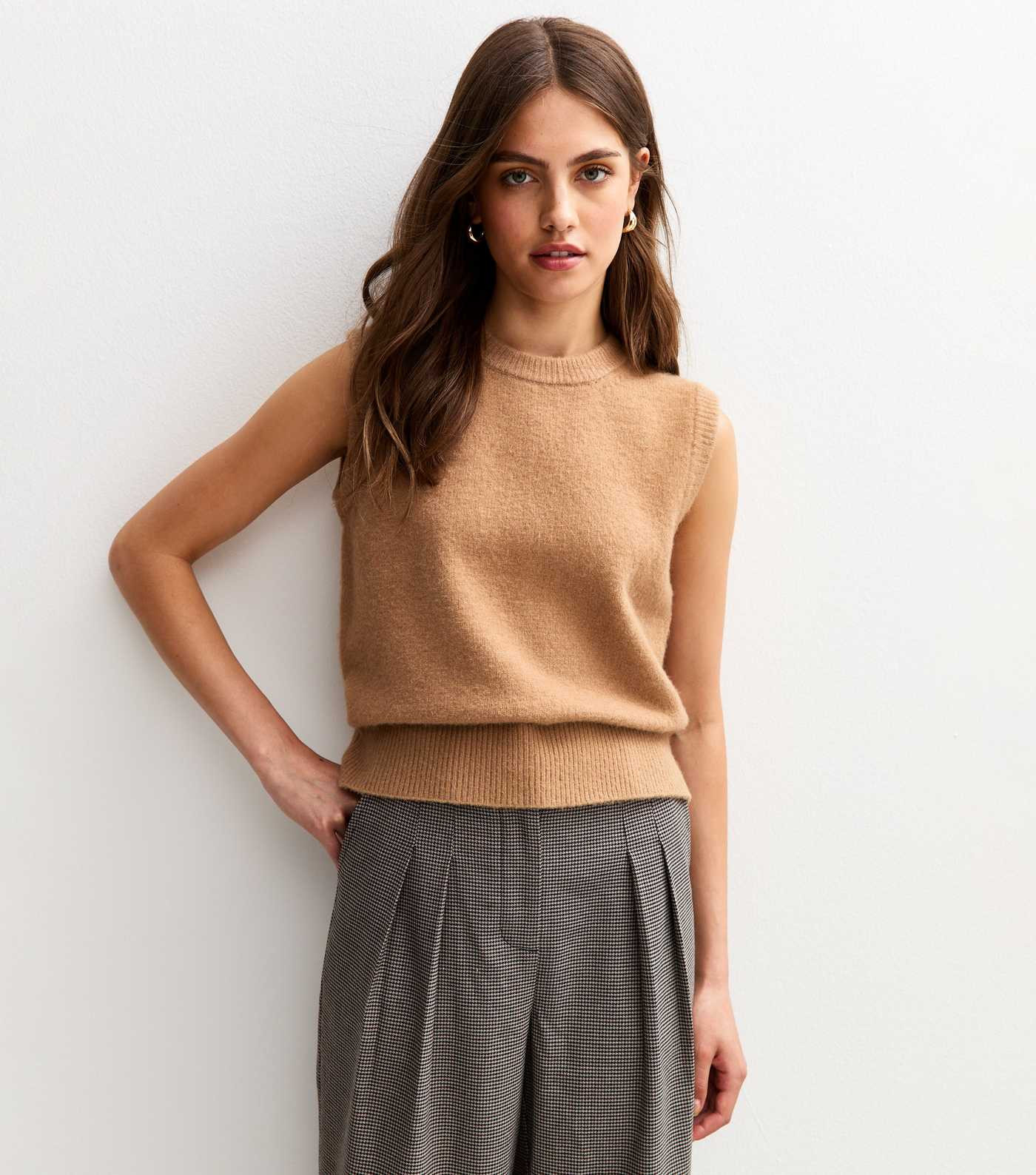 Camel Crew Neck Knit Vest | New Look | New Look (UK)