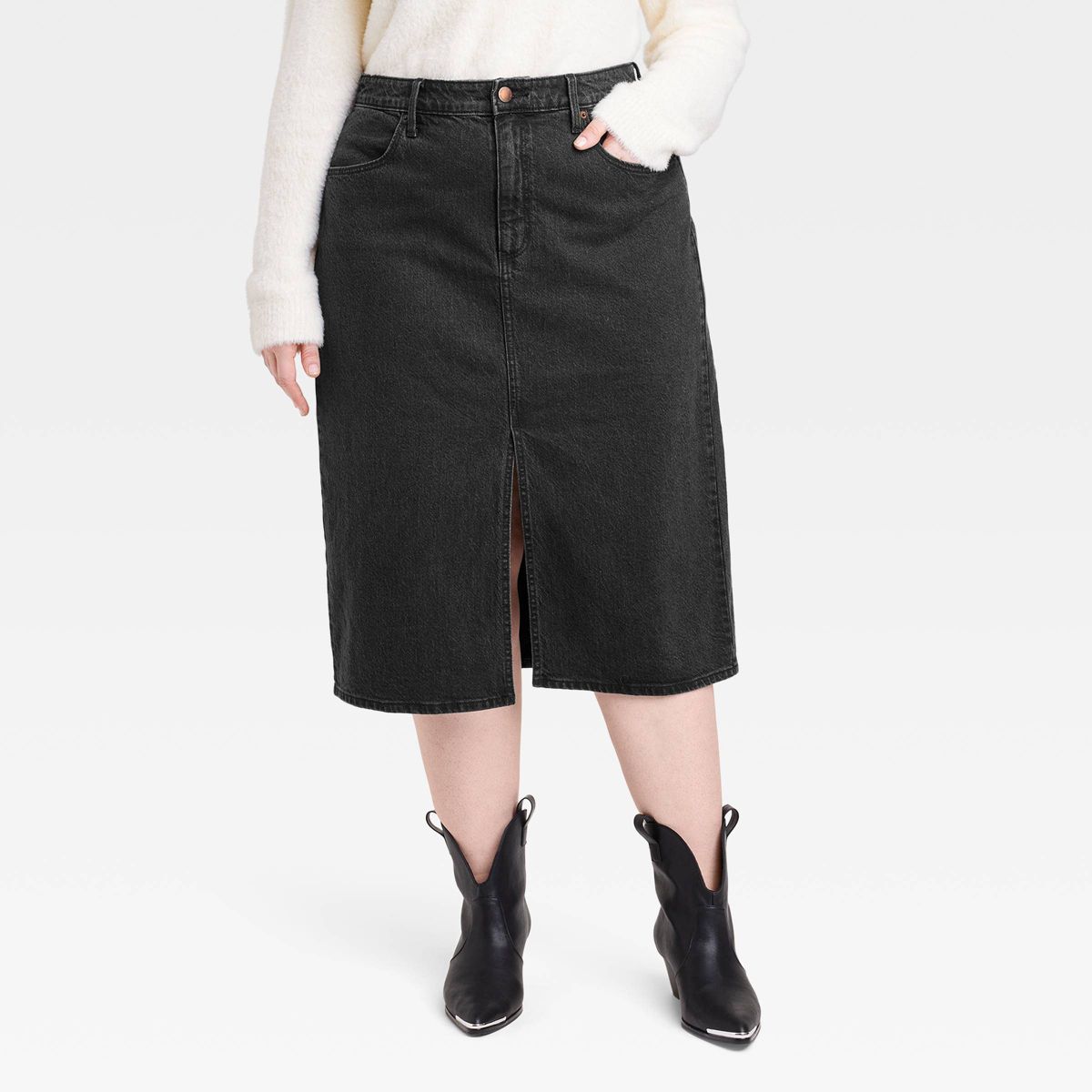 Women's High-Rise Denim Midi Skirt - Universal Thread™ Black 22 | Target