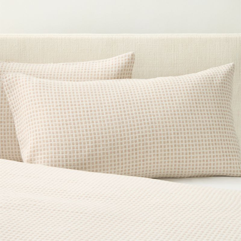 Sadira Organic Cotton Jacquard White with Taupe King Pillow Shams Set of 2 | CB2 | CB2
