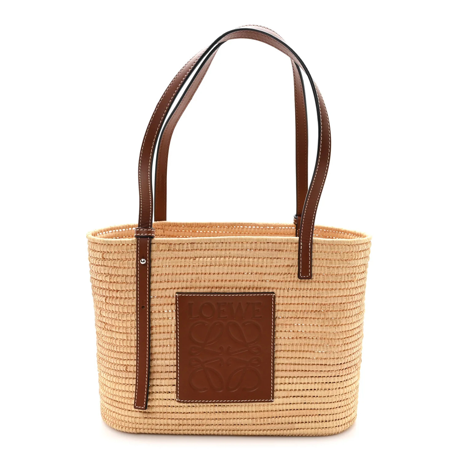 Raffia Small Square Basket Tote Bag Natural Tan | FASHIONPHILE (US)