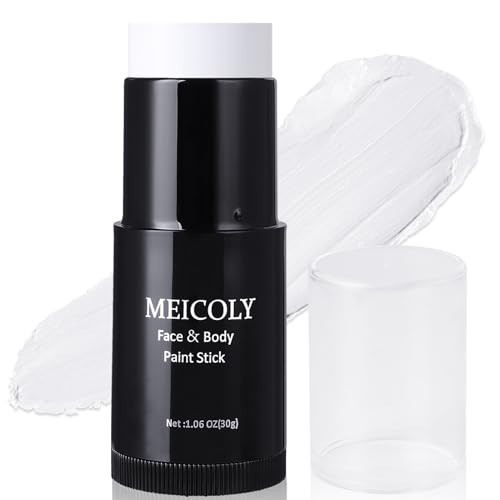 MEICOLY Clown White Face Body Paint Stick(1.06 Oz),Foundation Cream Makeup,Face Paint for Halloween Joker Zombie Vampire Skeleton Skull Special Effects Mime Makeup,White Eye Black Stick for Sports | Amazon (US)