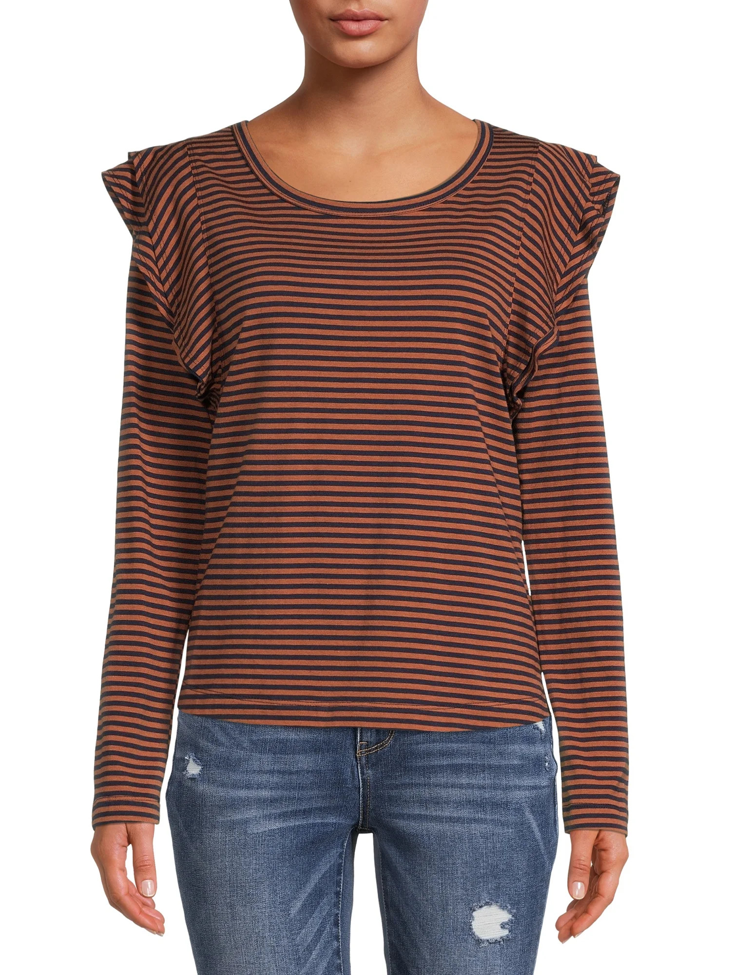 Time and Tru Women's Long Sleeve Ruffle Top - Walmart.com | Walmart (US)