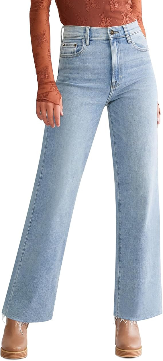 Straight Leg Jeans for Women Trendy High Waisted Cropped Boyfriend Mom Stretchy Frayed Hem Loose ... | Amazon (US)