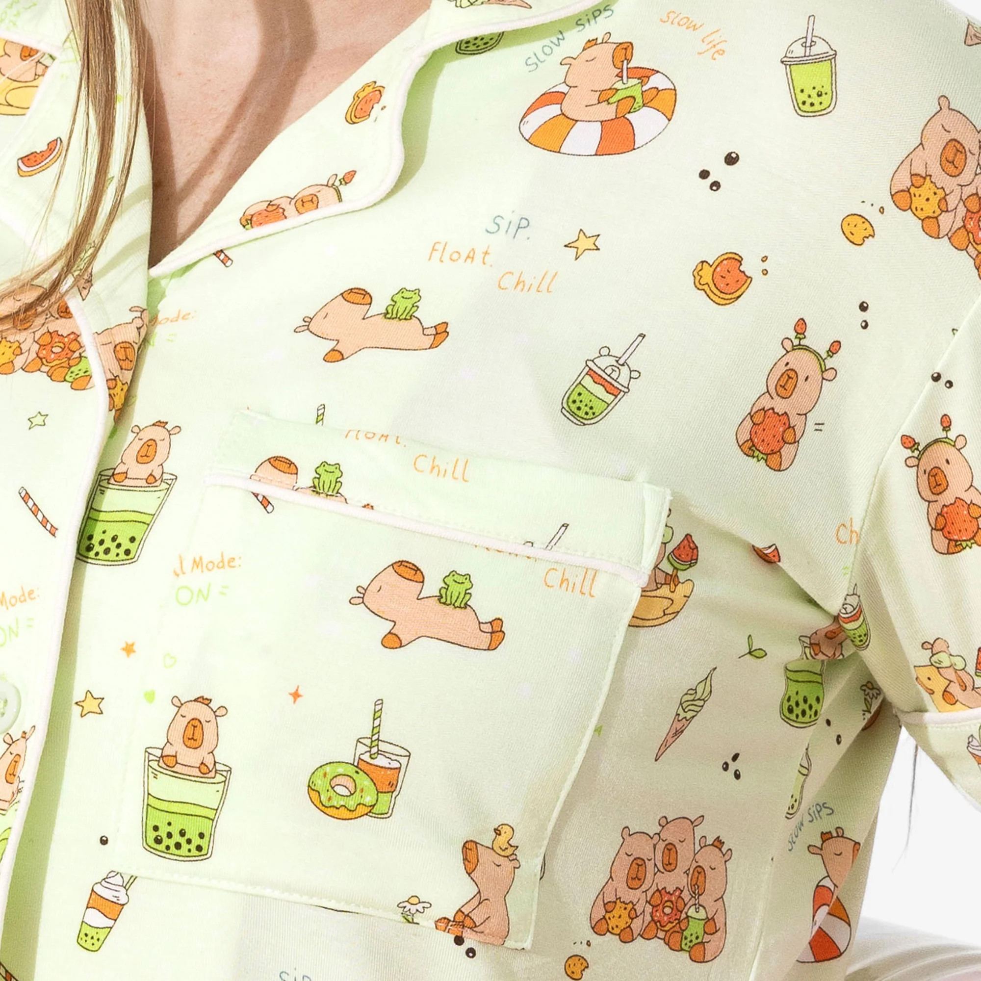 Capybara Boba Bamboo Women's Pajama Short Set | Bellabu Bear