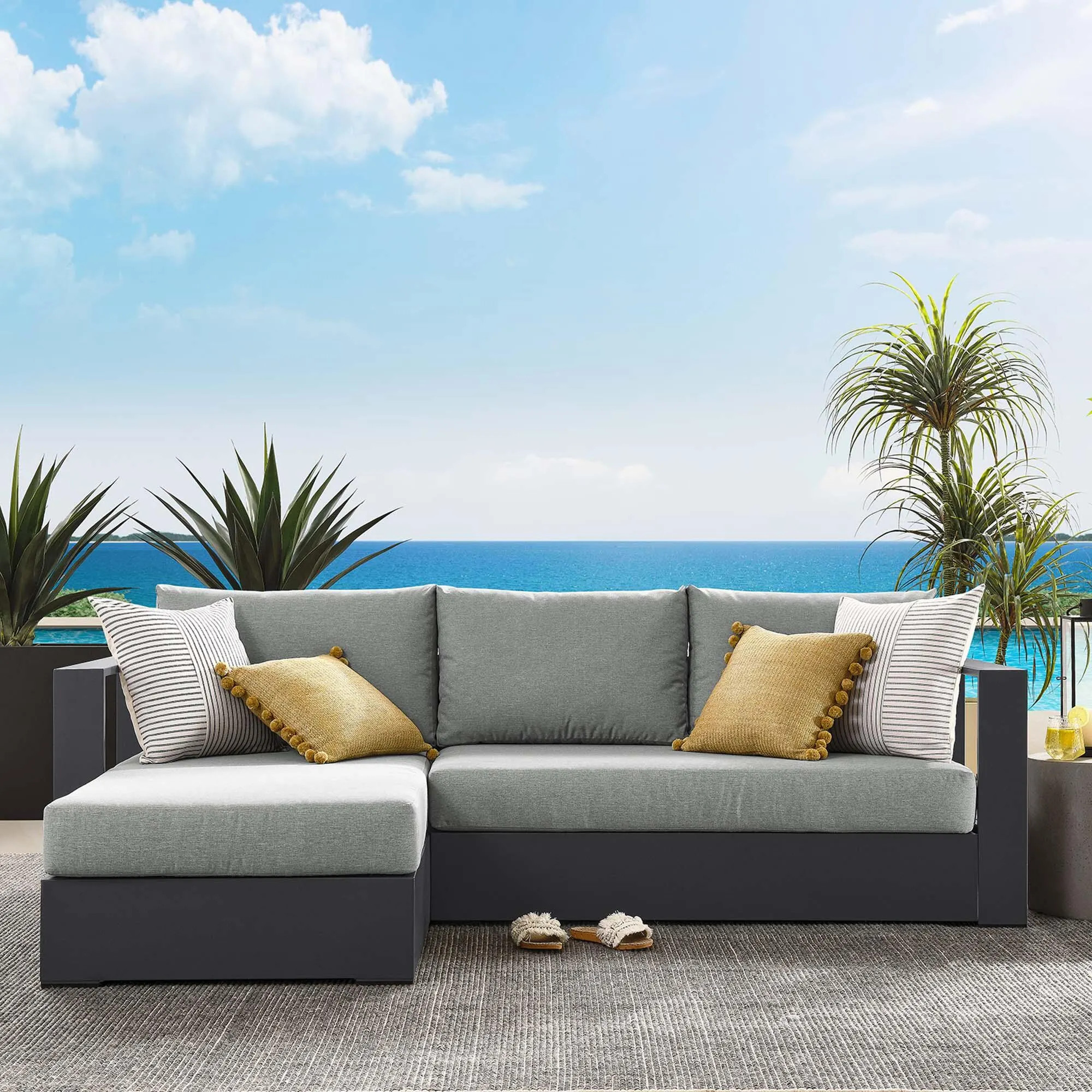 Modway Tahoe 2-Piece Outdoor Left-Facing Sectional, Gray/Gray | Ashley