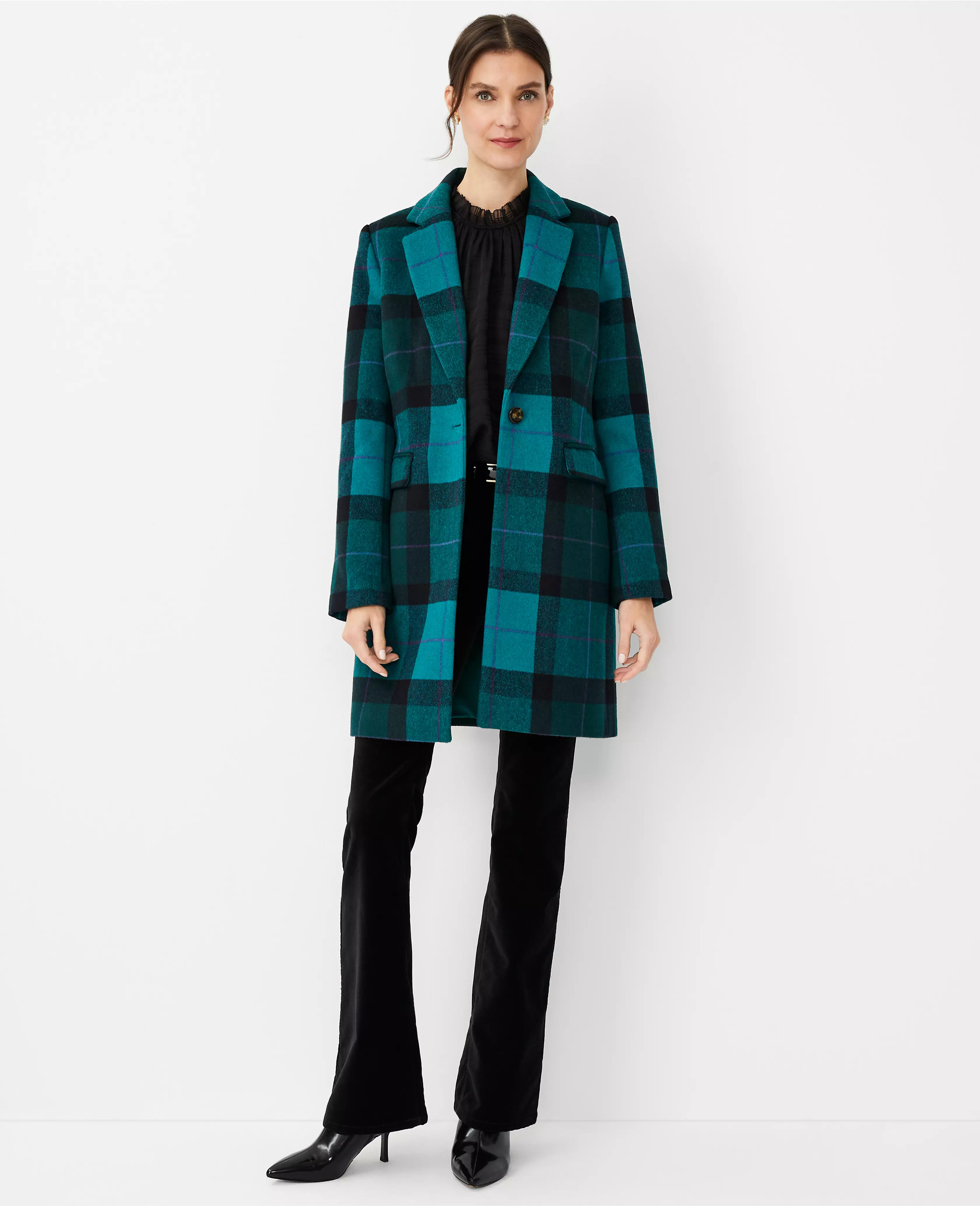 Plaid Wool Blend Short Chesterfield Coat | Ann Taylor (US)