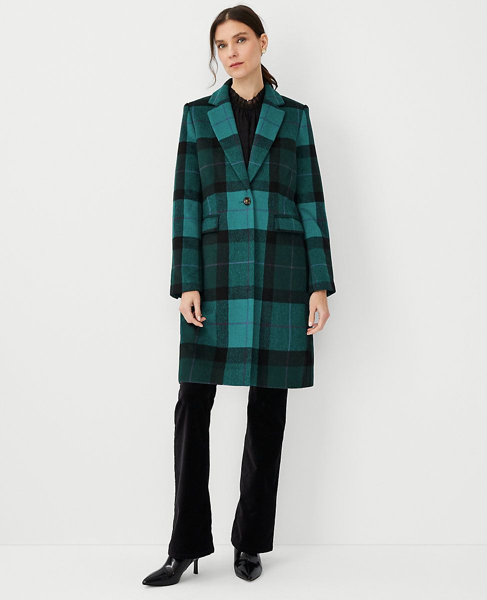 Plaid Wool Blend Short Chesterfield Coat | Ann Taylor (US)