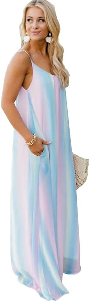 SISANCY Boho Maxi Dress for Women Casual Loose Sleeveless Plus Size Summer Sundress with Pockets ... | Amazon (US)