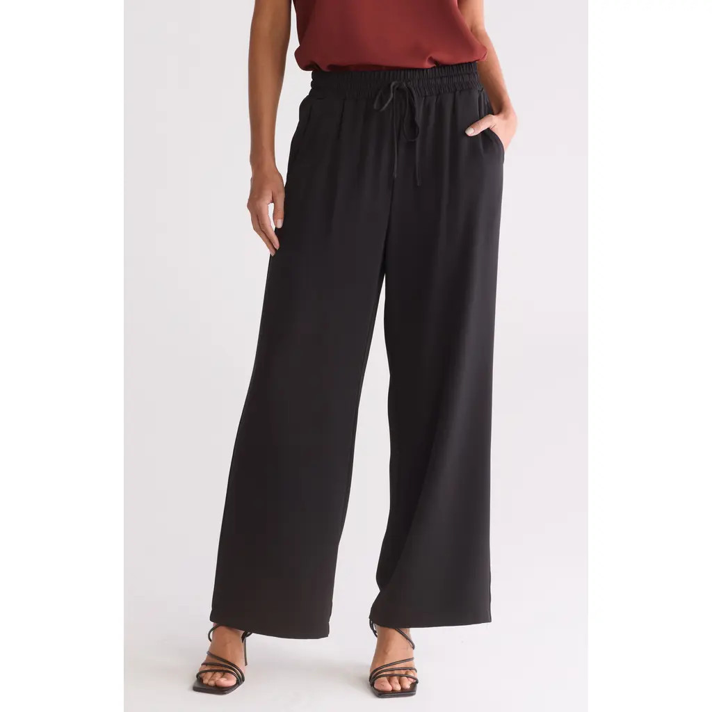 MELLODAY Wide Leg Drawstring Pants in Black at Nordstrom Rack, Size Large | Nordstrom Rack