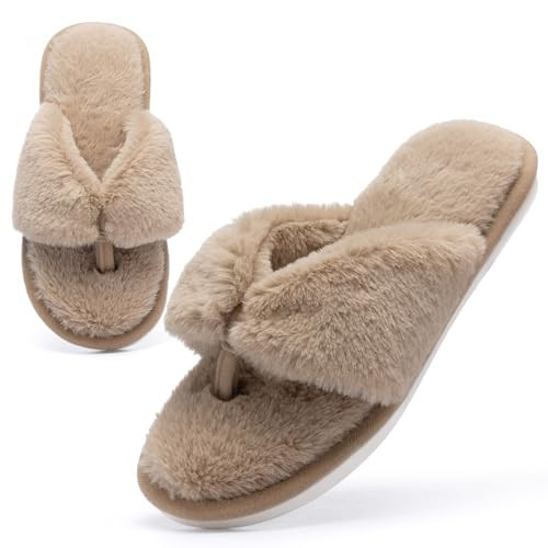 MAXTOP Fluffy House Slippers for Women Open Toe Cute Memory Foam Flip Flop Slippers Indoor Outdoor Soft Slides Shoes | Amazon (US)