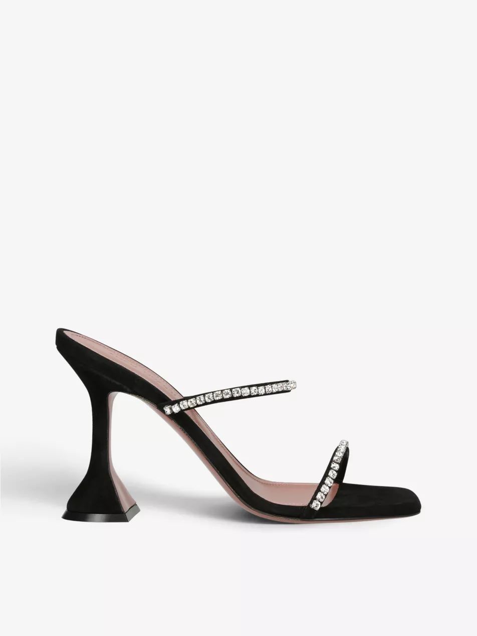 Gilda crystal-embellished metallic-leather heeled sandals | Selfridges