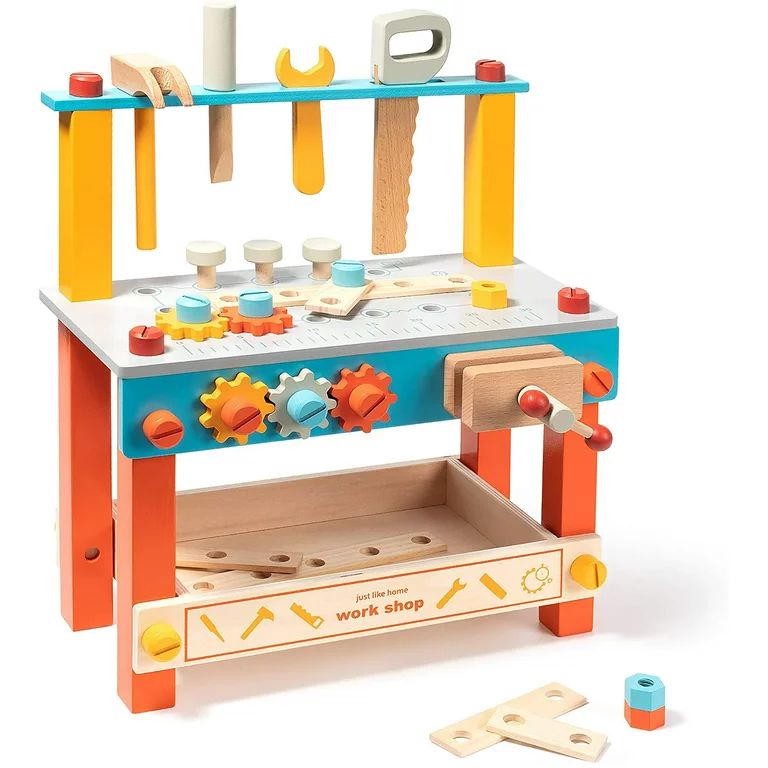 ROBUD Wooden Workbench Set for Kids Toddlers, Pretend Play Construction Toys Kit Gift for Girls &... | Walmart (US)