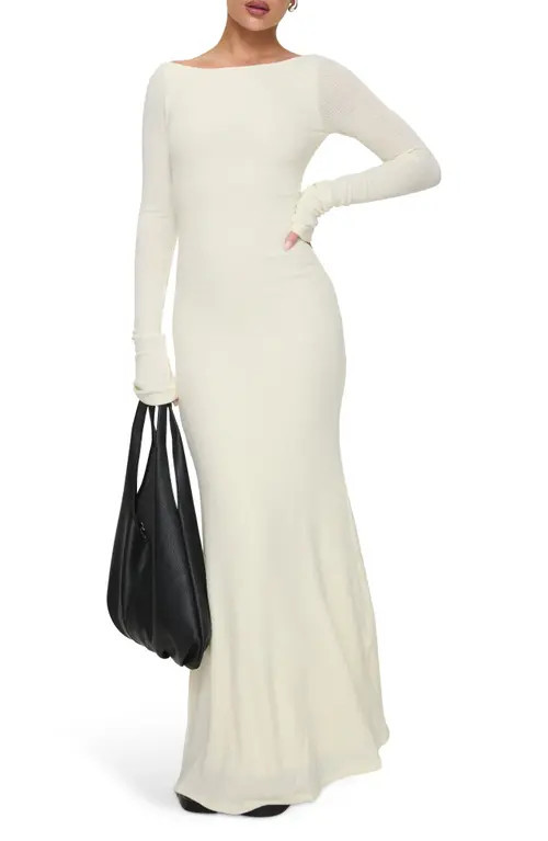 Princess Polly Snyder Open Back Long Sleeve Sheer Maxi Dress in Cream at Nordstrom, Size 4 | Nordstrom