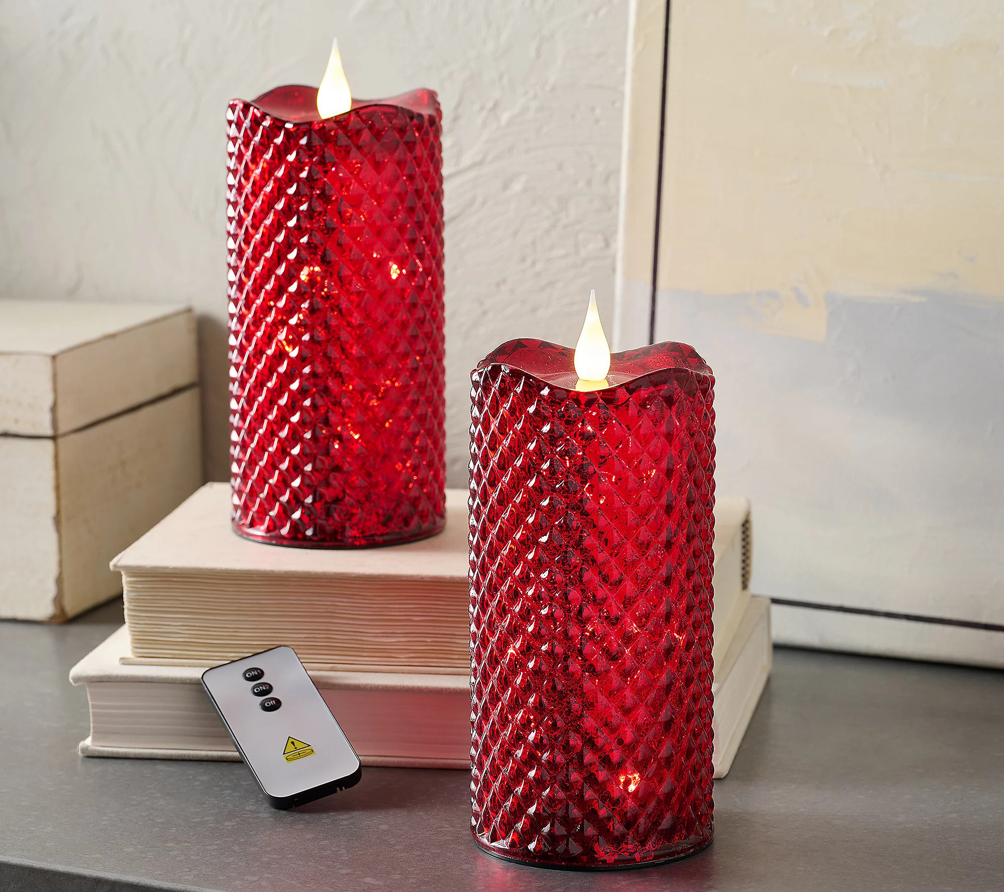 Set-2 8"" Lit Diamond Design Candles w/ Remote-Valerie | QVC