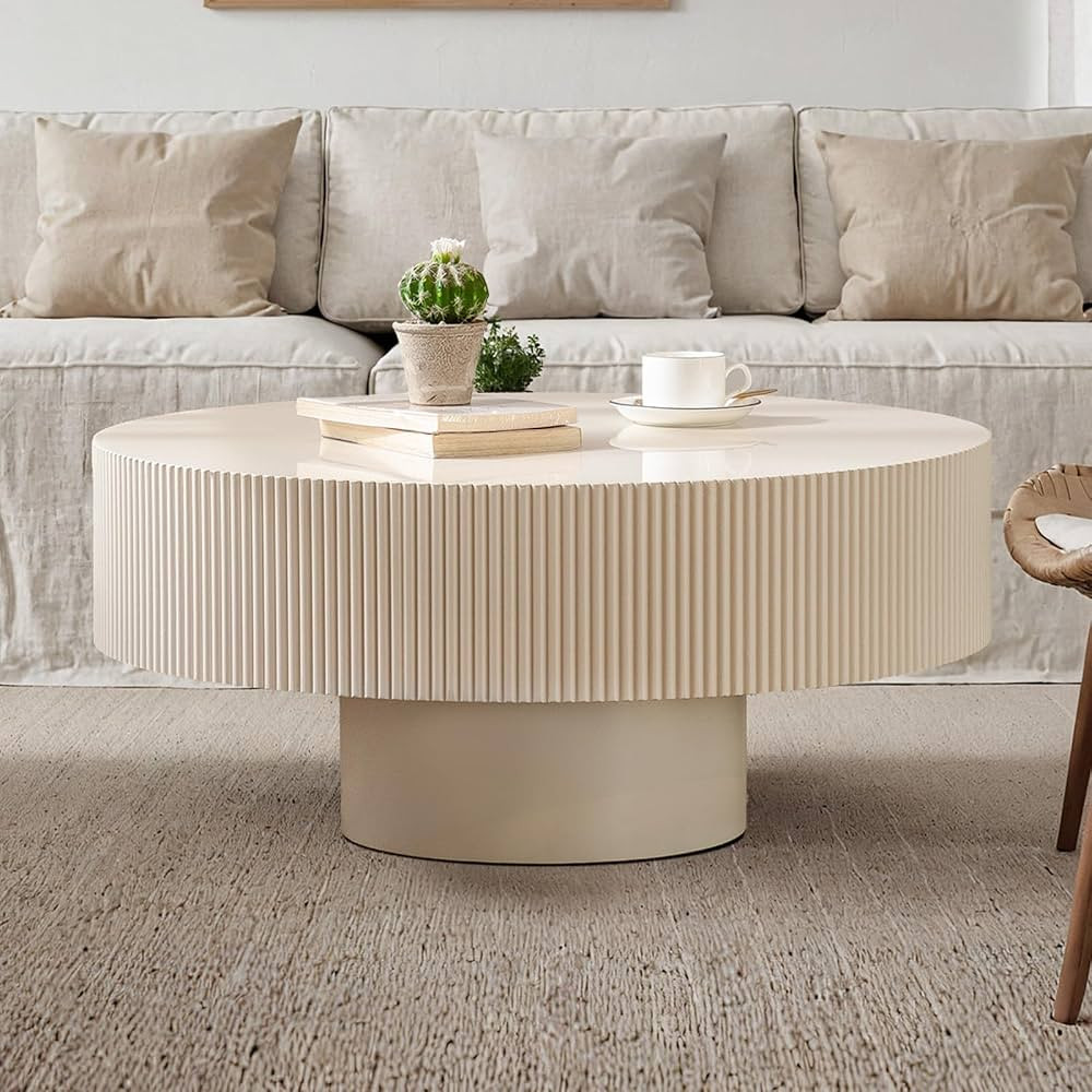 Round Drum Coffee Table 30.7'' Handcraft Fluted Coffee Table Modern Unique Circle Accent Center T... | Amazon (US)