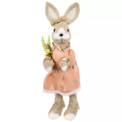 Northlight Rustic Girl Rabbit Easter Figure with Flowers - 15.25" - Beige | Belk