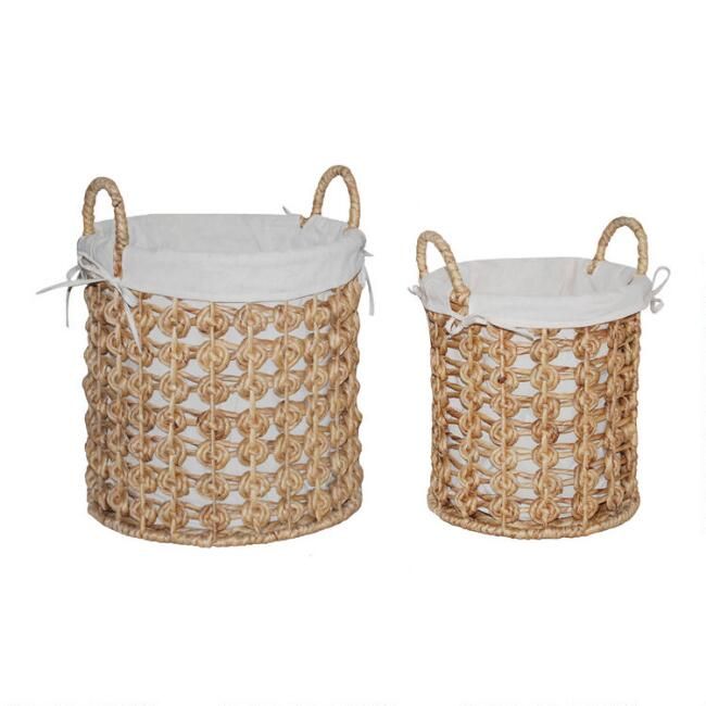 Natural Hyacinth Coiled Cooper Tote Basket with Liner | World Market