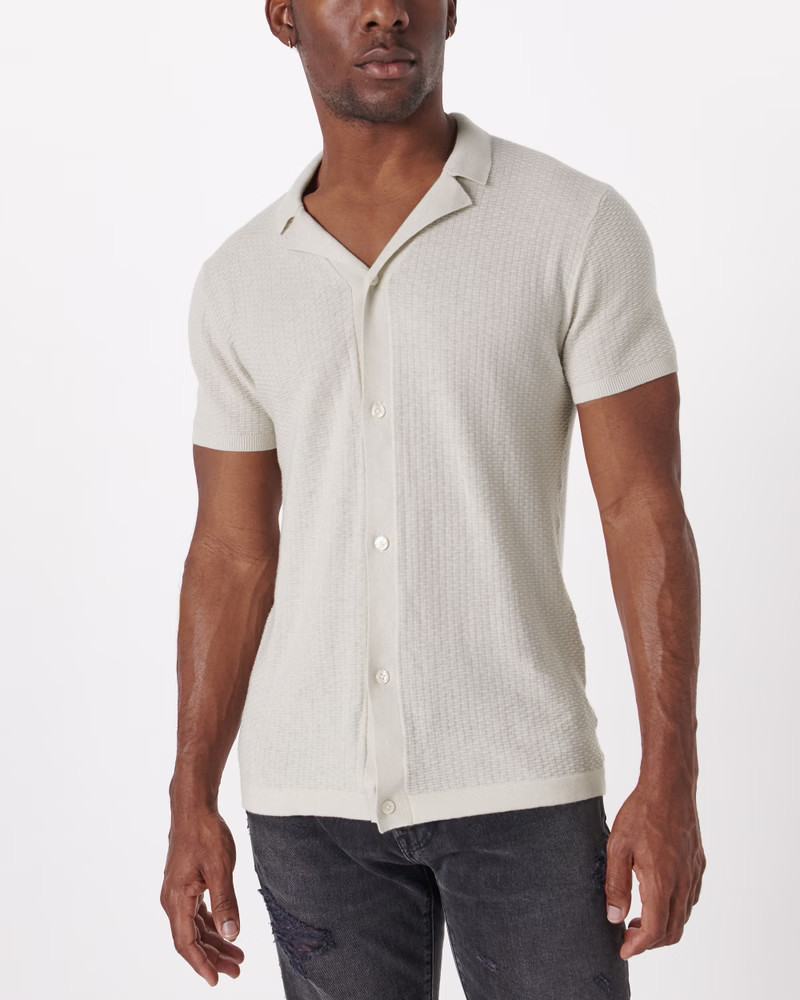 Cotton-Silk Blend Button-Up Knit Polo | Abercrombie & Fitch (US)