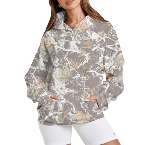 Womens Camo Hoodie Maple Leaf Printed Sweatshirt Oversized Hooded Sweatshirt Fleece Pullover Sweatshirt Trendy Outfits | Amazon (US)