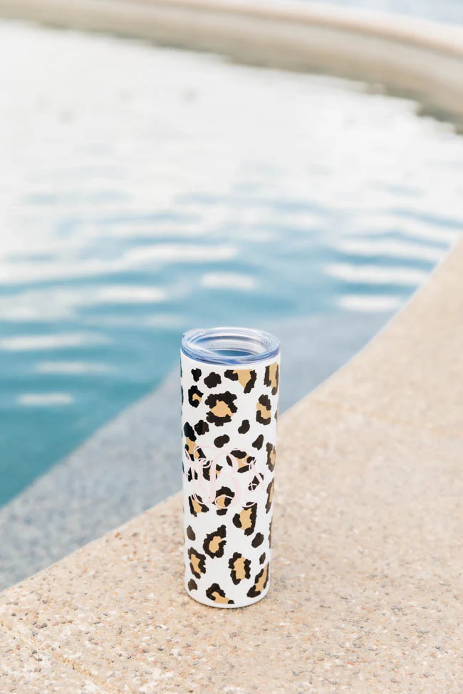 On Island Time 20oz Brown Animal Print Skinny Tumbler | The Pink Lily Boutique