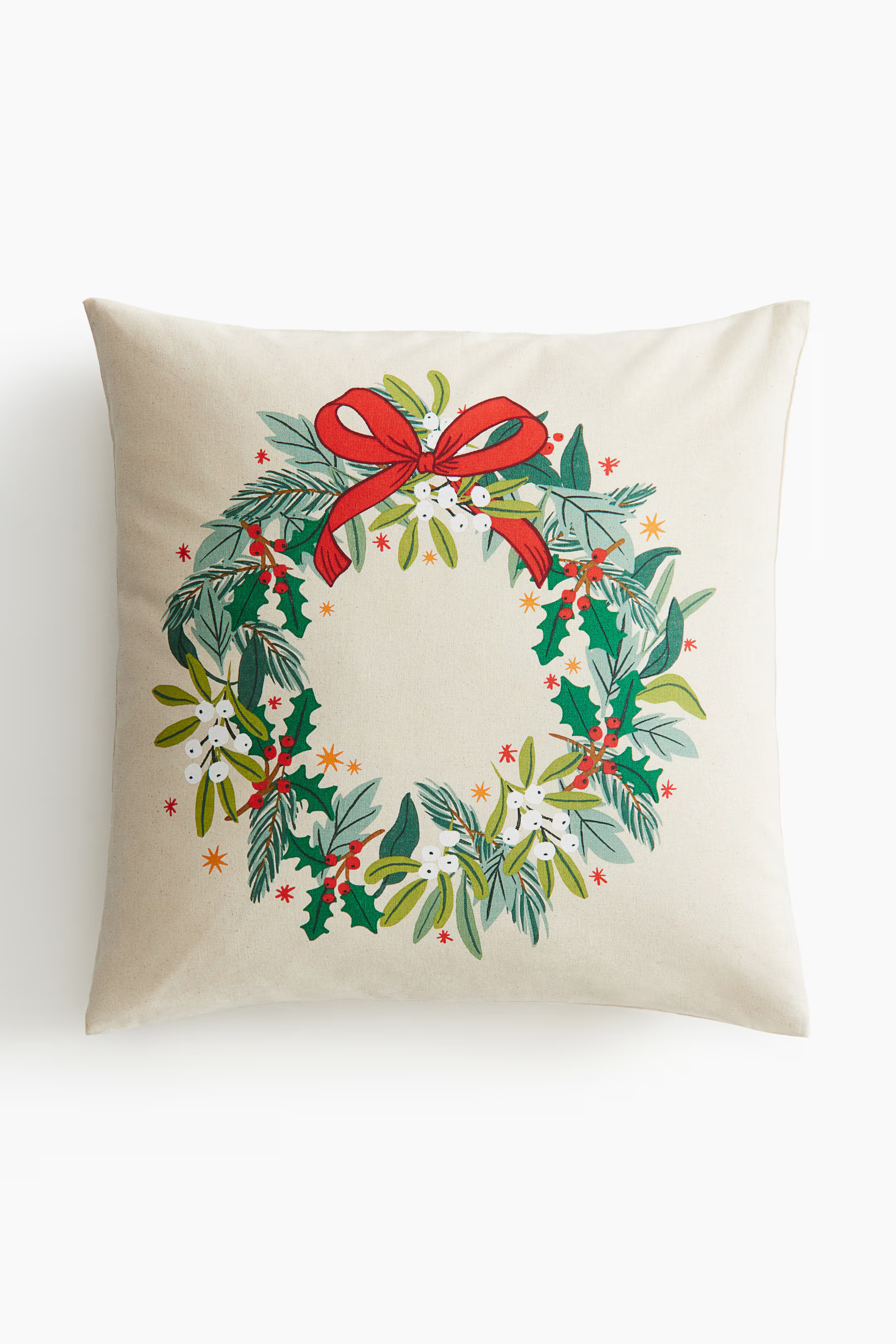 Printed Cotton Cushion Cover - White/Christmas wreath - Home All | H&M US | H&M (US + CA)