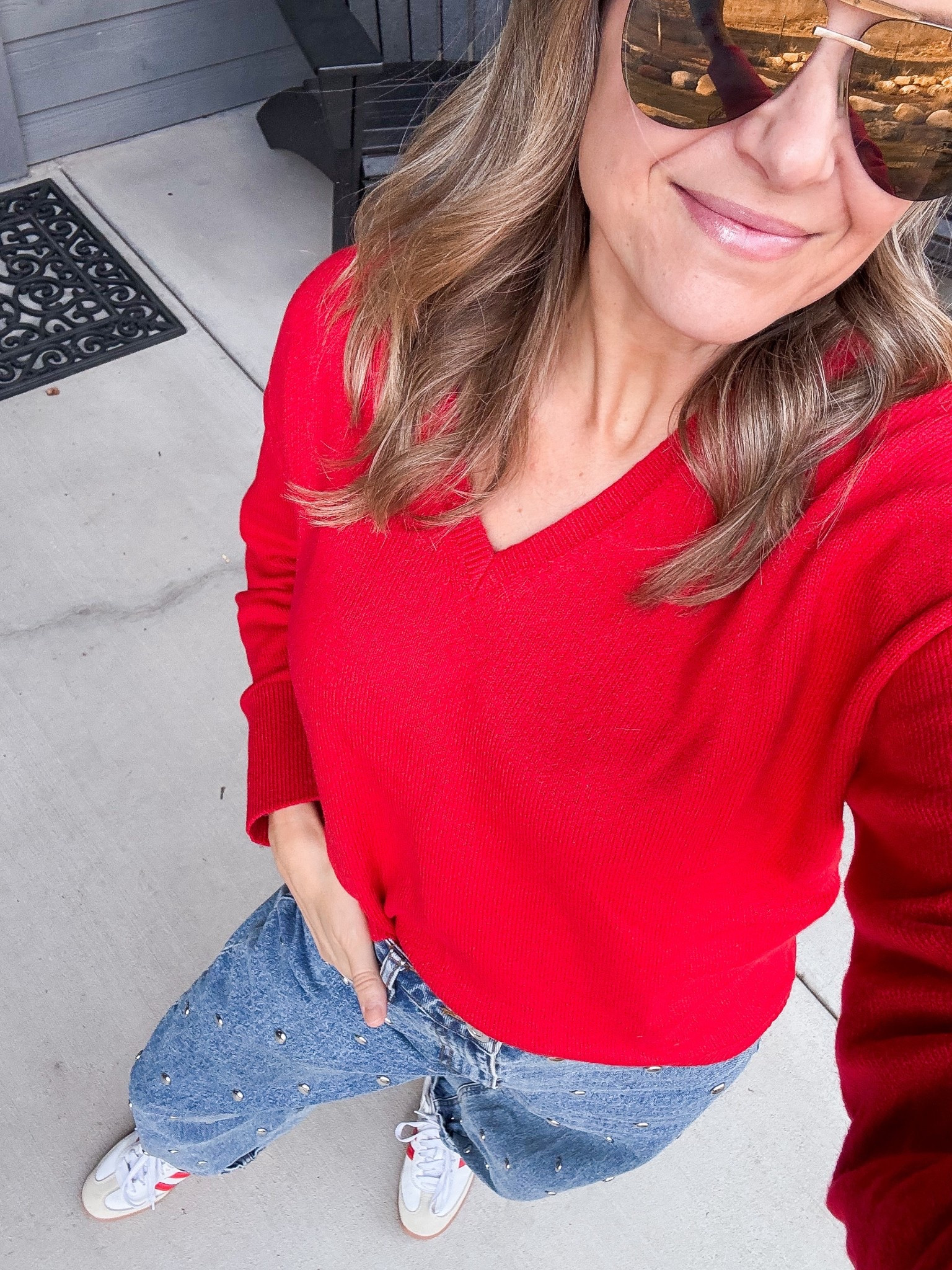 Sweater - small
Jeans - sized up to a 4

#LTKHoliday #LTKCyberWeek #LTKSaleAlert