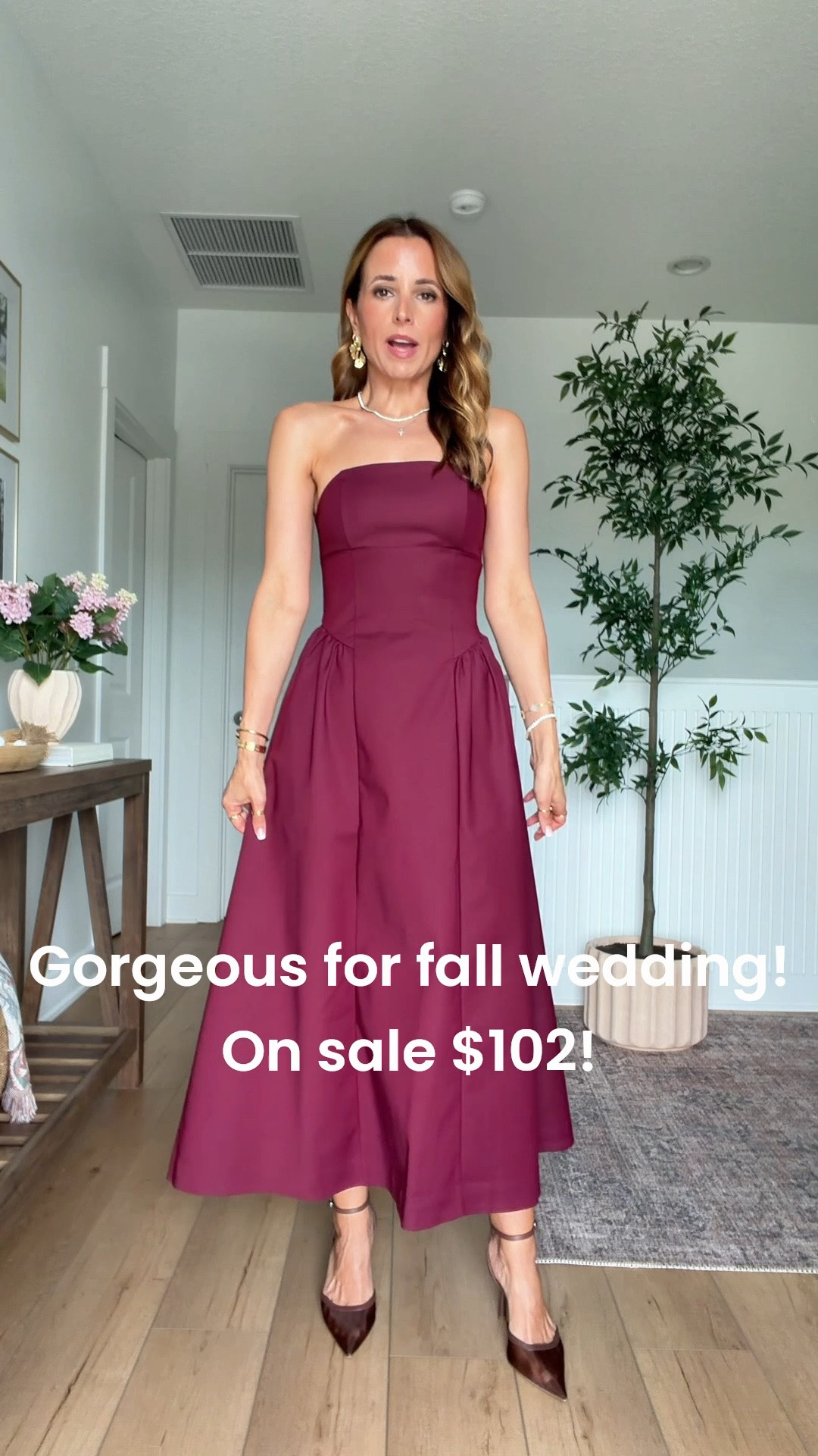 Code DENIMAF! Fall wedding guest dress from bra-free collection! Wearing XXS petite. Cocktail dress. Black-tie optional dress. Party dress. Rehearsal dinner dress. Burgundy maxi dress. This color is stunning! I went up half a size in brown mesh heels.

#LTKgrwm #LTKWedding #LTKPetite