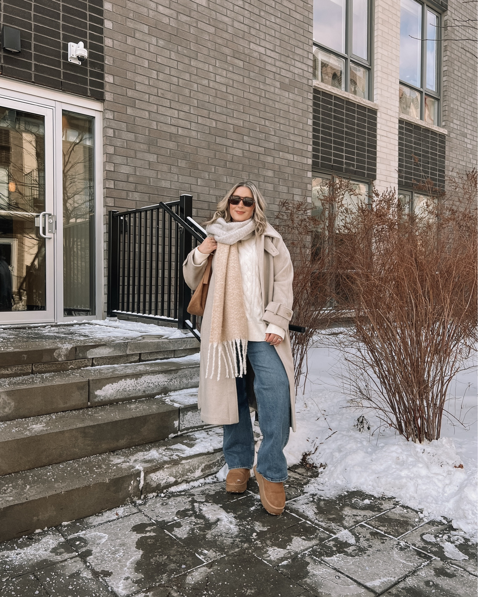 Cozy winter outfit - my fave Abercrombie jeans (TTS, wearing 32) paired with the softest cable knit sweater (TTS, L). My wool trench coat is older from Abercrombie, but I linked similar from their current collection. Ugg ultra mini look for less are so comfy and holding up well - I’m usually a 9.5-10 and wear a 10 in these. 
Neutral midsize winter outfit ideas, comfy outfits


#LTKwinter #LTKsale #LTKmidsize