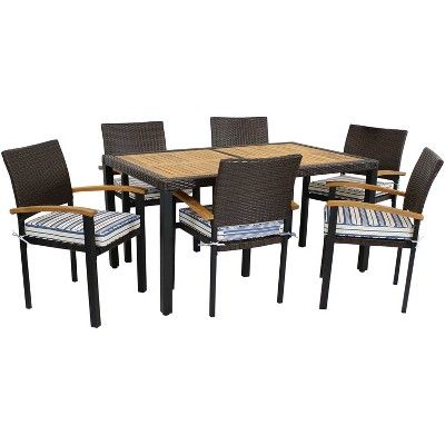 Sunnydaze Outdoor Rattan and Acacia Wood Carlow Patio Dining Set with Table, Chairs, and Seat Cus... | Target