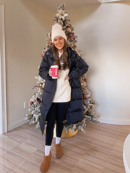 Cozy winter outfit with leggings, Free People ottoman sweater (linked similar for less too) and Abercrombie puffer long coat. All run TTS (wearing S)  

#LTKSeasonal #LTKsalealert #LTKunder100