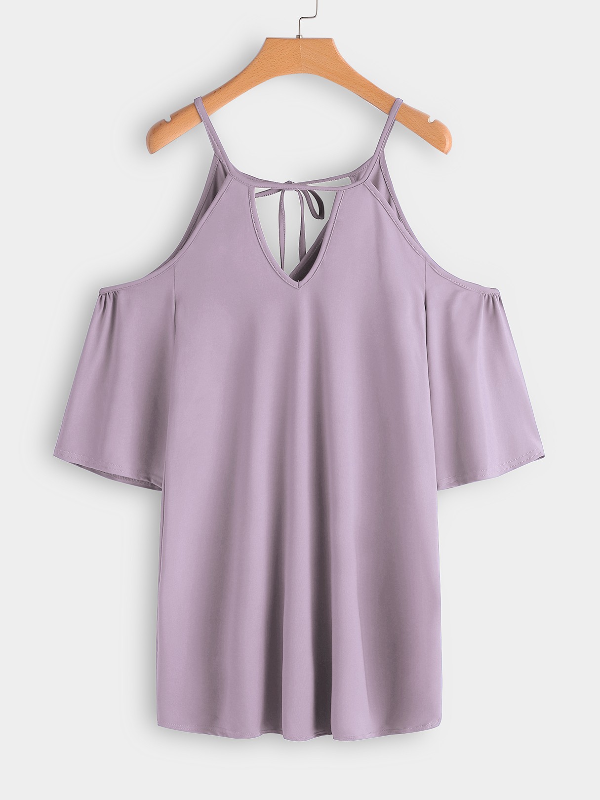 Purple Cut Out Plain Cold Shoulder Self-tie Design 3/4 Length Sleeves Dress | YOINS