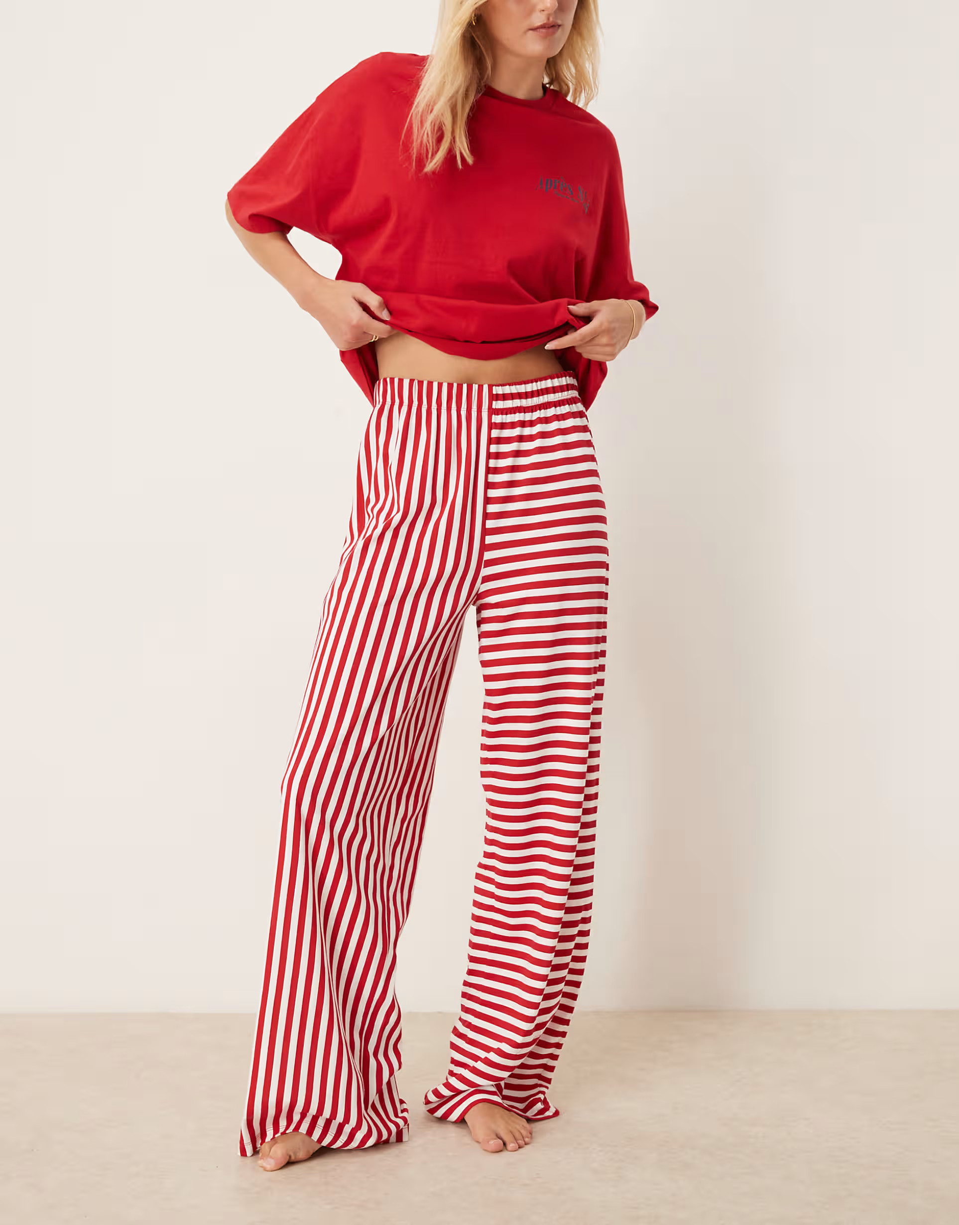 ASOS DESIGN Tall oversized graphic tee & wide leg pants pajama set in apres ski print | ASOS (Global)