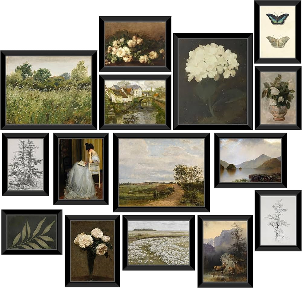 LANCHI95 15 Pcs Vintage Wall Art Decor Framed, Vintage Posters for Room, Vintage Art Prints, Mood... | Amazon (US)