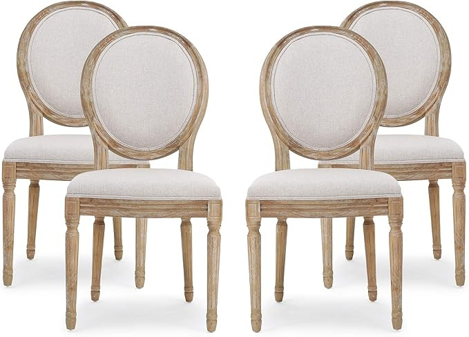 Christopher Knight Home Hilary French Country Fabric Dining Chairs (Set of 4), Beige + Natural | Amazon (US)