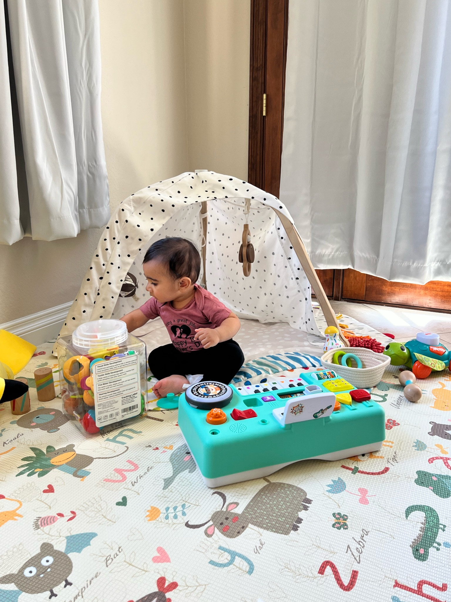 Here is our favorite place in the house with all baby approved toys!

He loves the lovevery playgym and has spent most of his time from 3 to 7months here. We also get their play-kits. The toys are so thoughtfully designed and age appropriate and he loves them.
Other favorites are those rattles from amazon and a couple of fisher price ones all linked here.

#LTKBaby #LTKKids #LTKHome