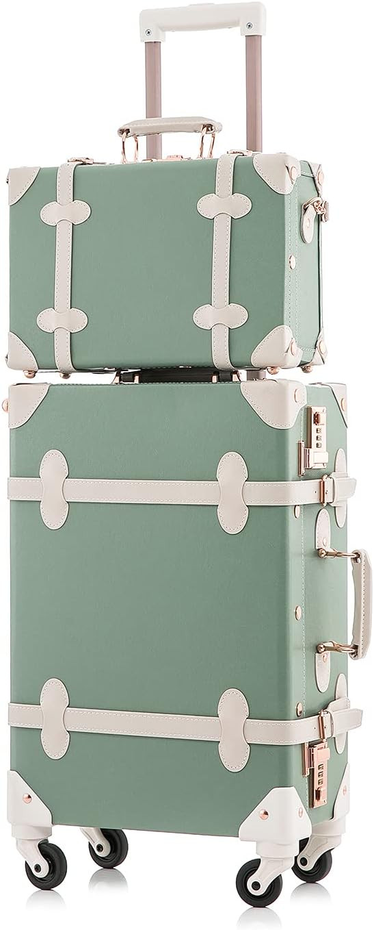 UNIWALKER Vintage Suitcase Set, 2 Piece Carry on Trunk Luggage Set with 12inch Cosmetic Train Cas... | Amazon (US)
