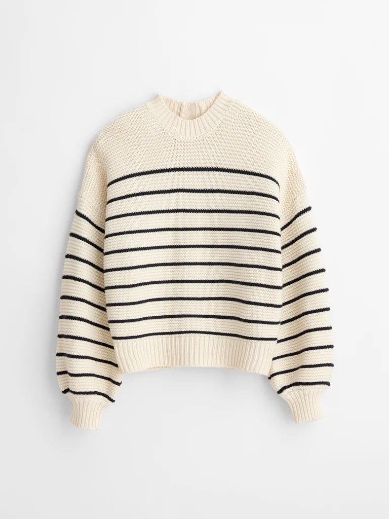 Button-Back Crewneck Sweater in Stripe | Alex Mill