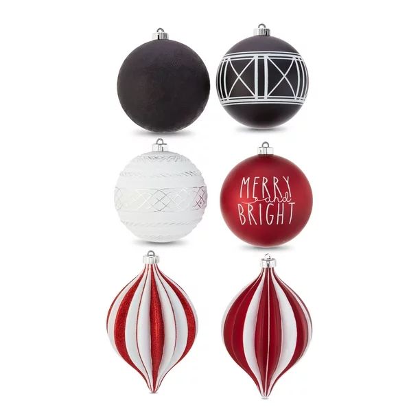 Holiday Time Red, White and Black Jumbo Shatterproof Christmas Ball Ornament, 6 Pack | Walmart (US)