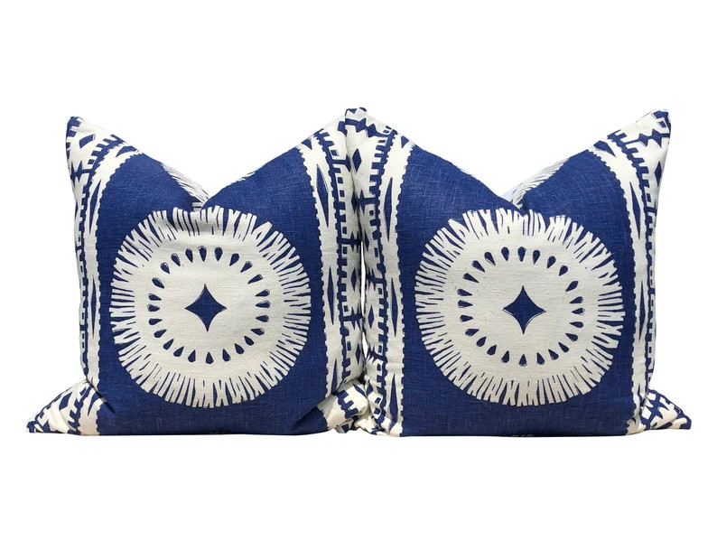 Schumacher Bora Bora Pillow in Marine. Medalion Linen Pillow.Designer pillows, accent cover, deco... | Etsy (US)