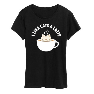Women's Instant Message I Like Cats A Latte Short Sleeve Graphic T-Shirt - Black - Small | Target
