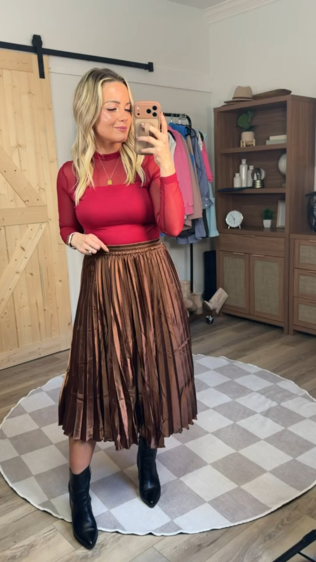This metallic pleated skirt is such a statement piece! The elastic waist makes it so comfortable while the pleats and shine make it party-ready. I love how it catches the light when I move. Dressed it up with heels for a holiday party and down with a sweater and boots for dinner out. The midi length is perfect and so flattering!

#MetallicSkirt #PartyStyle #LTKHoliday #MidiSkirt #LTKStyleTip #StatementPiece 

 #LTKHoliday #LTKootd #LTKSeasonal