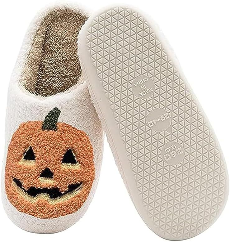 Halloween Pumpkin Slippers For Women Men Soft Fuzzy Warm Slippers indoor outdoor Shoes | Amazon (US)